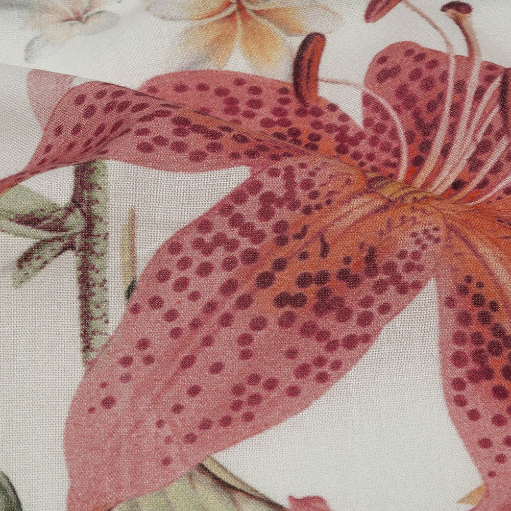 Mercerized Organic Egyptian Cotton Voile - Green, Pink and White Tropical Flowers - Toulouse Collection Mercerized Organic Egyptian Cotton Voile - Green, Pink and White Tropical Flowers - Toulouse Collection