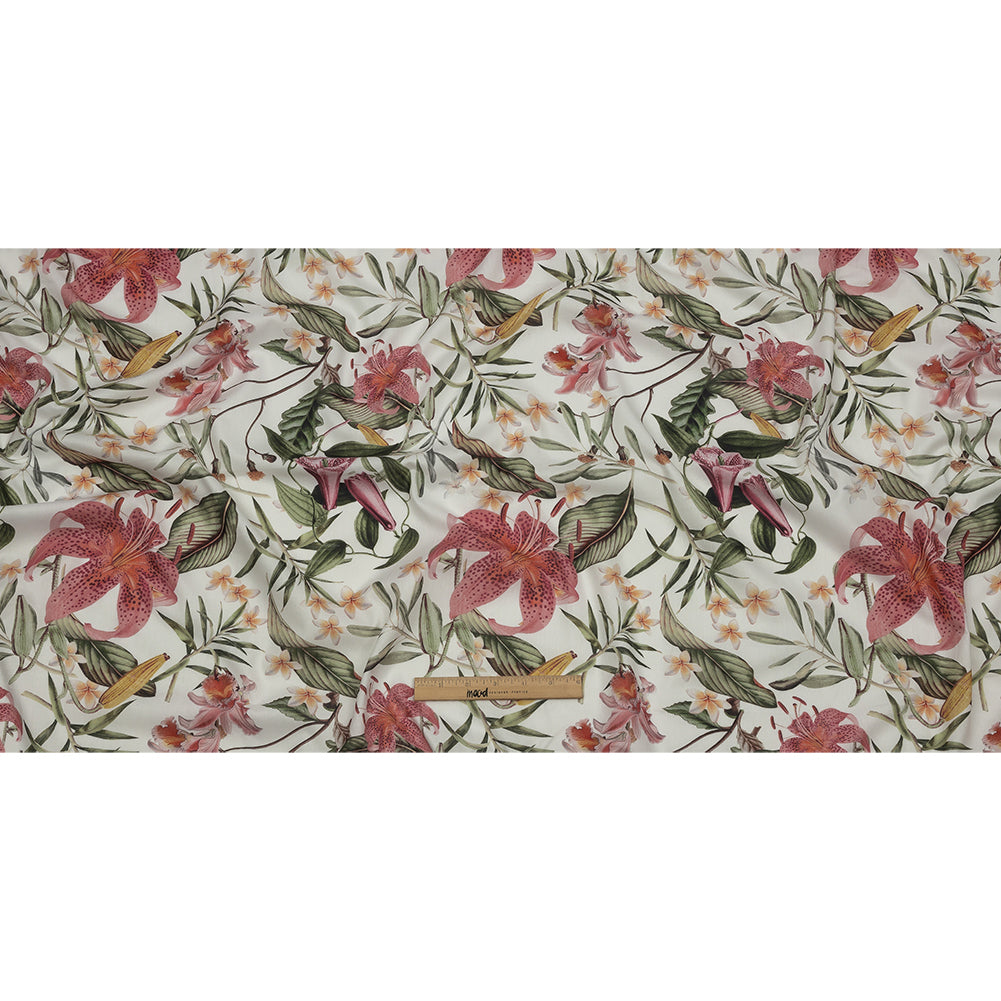 Mercerized Organic Egyptian Cotton Voile - Green, Pink and White Tropical Flowers - Toulouse Collection Mercerized Organic Egyptian Cotton Voile - Green, Pink and White Tropical Flowers - Toulouse Collection
