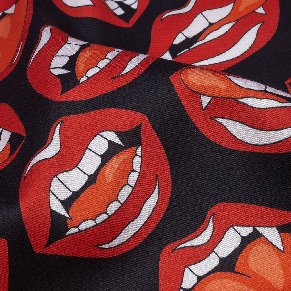Mercerized Organic Egyptian Cotton Shirting - Red and Black Vampire Lips - Ravello Collection Mercerized Organic Egyptian Cotton Shirting - Red and Black Vampire Lips - Ravello Collection