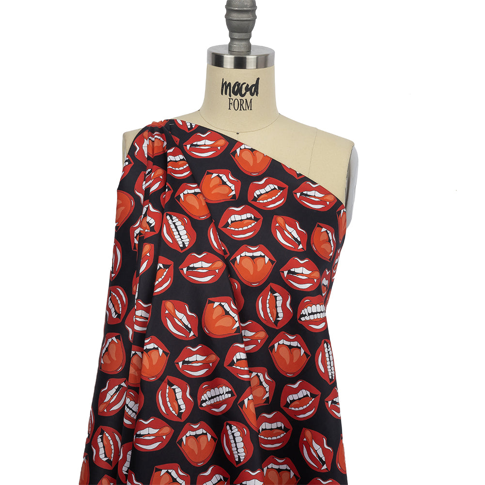 Mercerized Organic Egyptian Cotton Shirting - Red and Black Vampire Lips - Ravello Collection Mercerized Organic Egyptian Cotton Shirting - Red and Black Vampire Lips - Ravello Collection