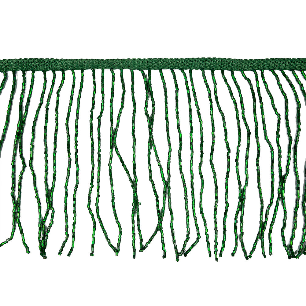 Green Beaded Fringe on Braided Lip - 5" Green Beaded Fringe on Braided Lip - 5"