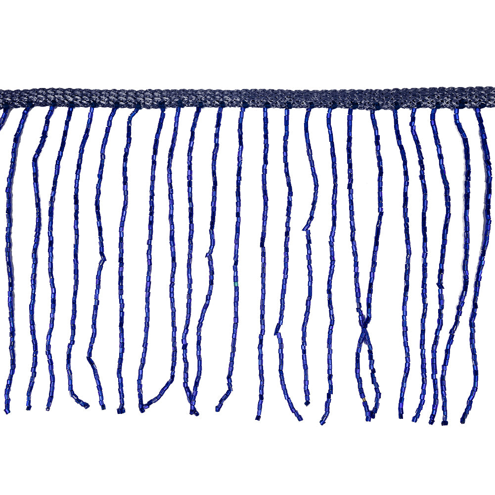 Blue Beaded Fringe on Braided Lip - 5" Blue Beaded Fringe on Braided Lip - 5"