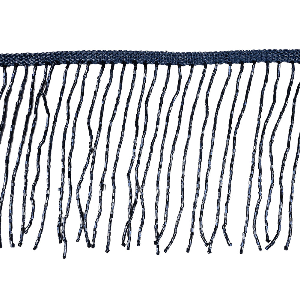 Dark Blue Beaded Fringe on Braided Lip - 5" Dark Blue Beaded Fringe on Braided Lip - 5"