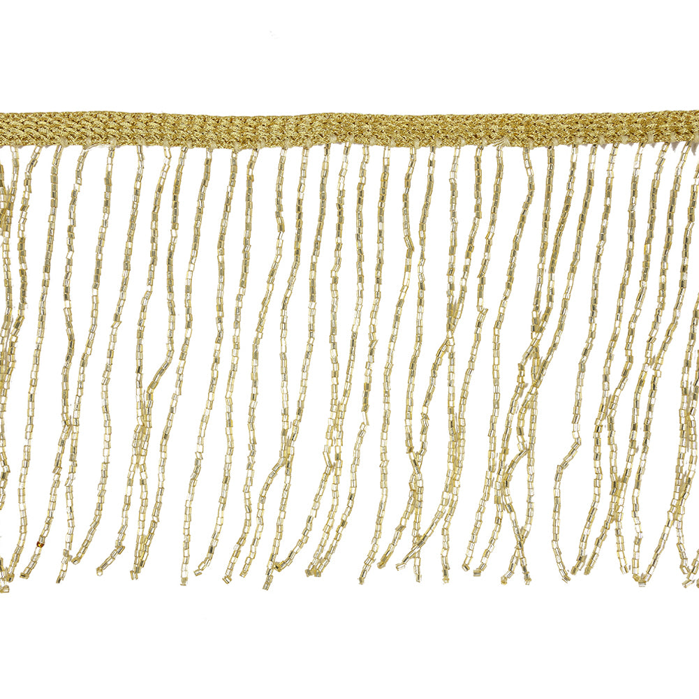 Gold Beaded Fringe on Braided Lip - 5" Gold Beaded Fringe on Braided Lip - 5"