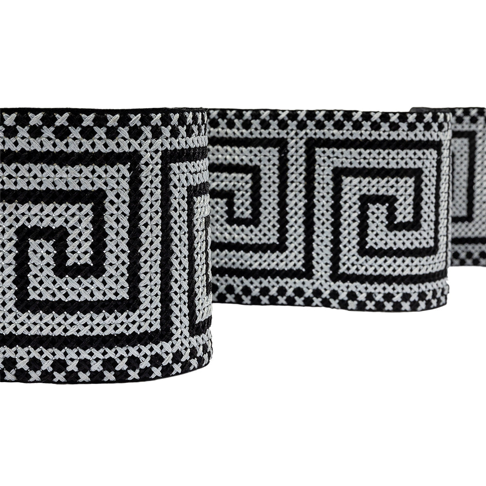 Silver and Black Cross Stitch Greek Key Trim - 2.75" Silver and Black Cross Stitch Greek Key Trim - 2.75"
