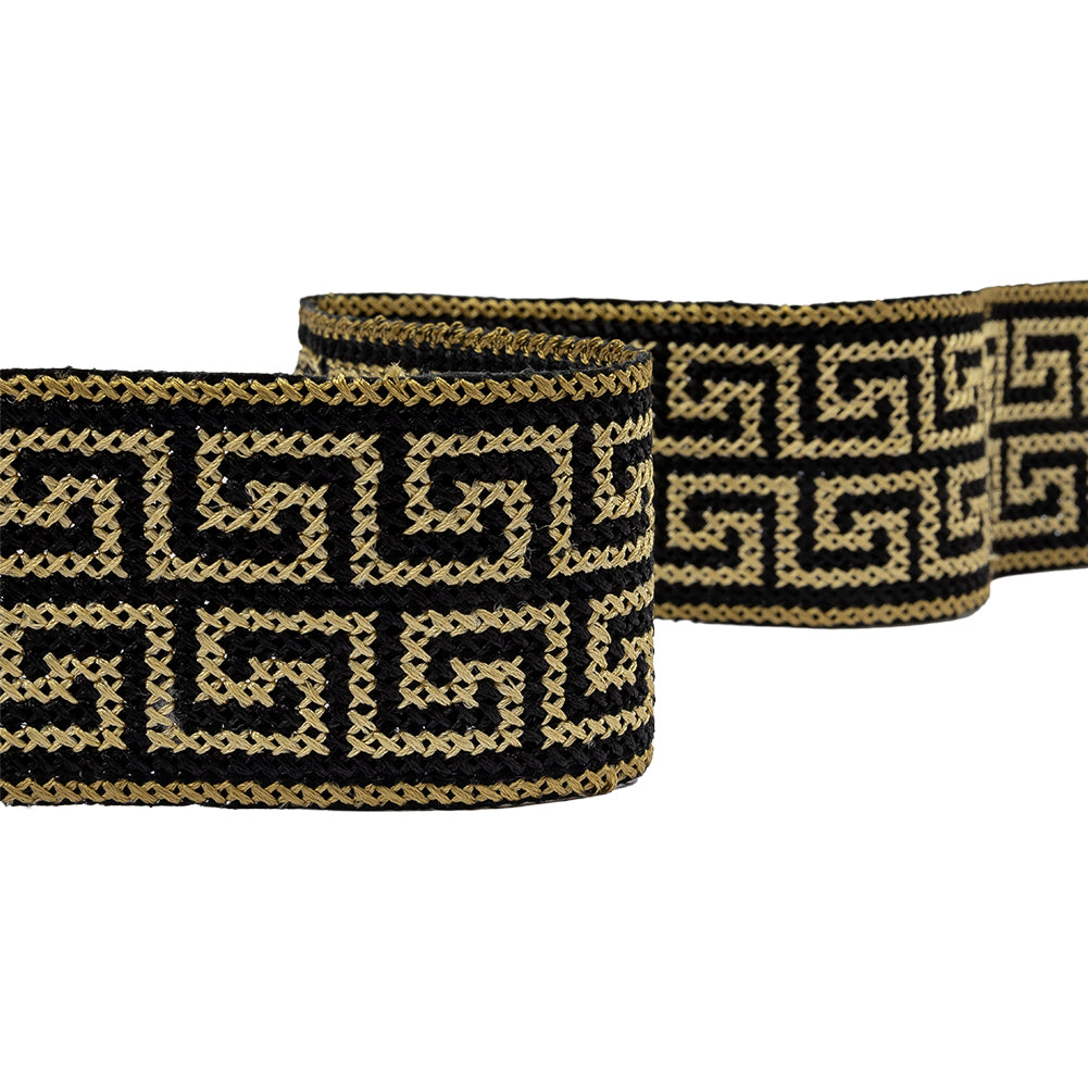 Gold and Black Cross Stitch Double Greek Key Trim - 2" Gold and Black Cross Stitch Double Greek Key Trim - 2"
