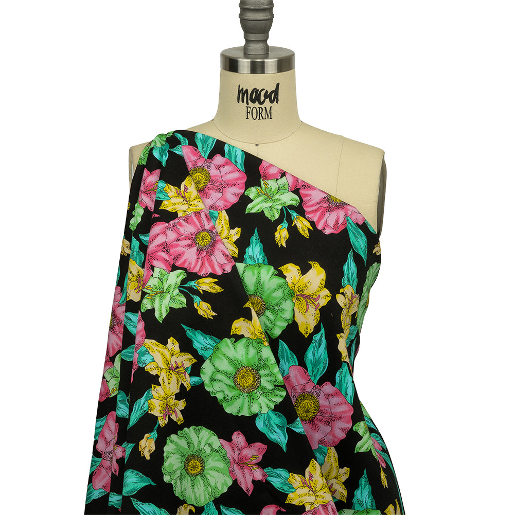 Balenciaga Italian Pink, Yellow and Lime Floral Stretch Cotton Twill Detail Balenciaga Italian Pink, Yellow and Lime Floral Stretch Cotton Twill Detail