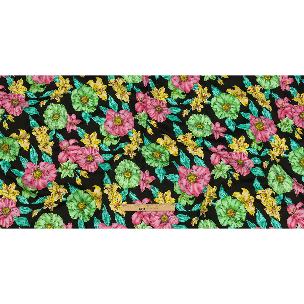 Balenciaga Italian Pink, Yellow and Lime Floral Stretch Cotton Twill Drape Balenciaga Italian Pink, Yellow and Lime Floral Stretch Cotton Twill Drape