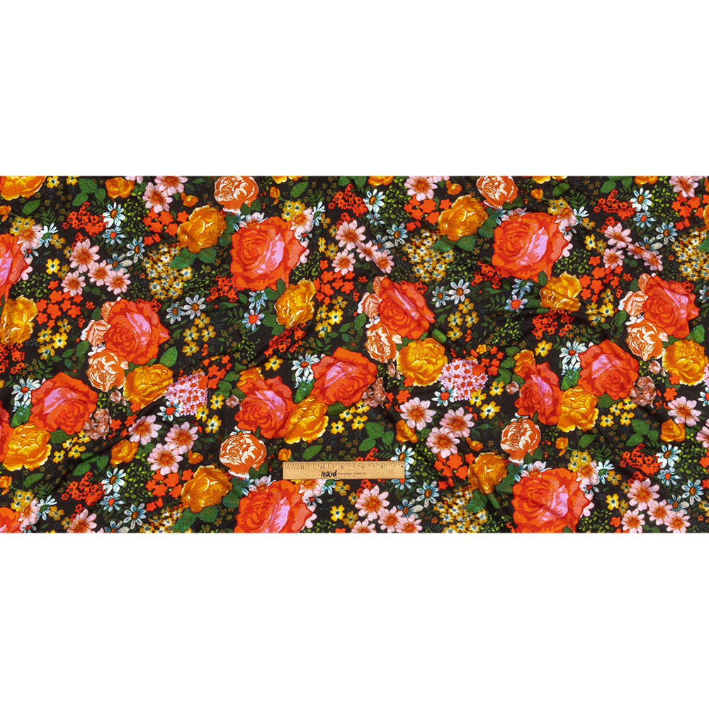 Balenciaga Italian Black, Yellow and Orange Floral Stretch Cotton Jersey Full Balenciaga Italian Black, Yellow and Orange Floral Stretch Cotton Jersey Full