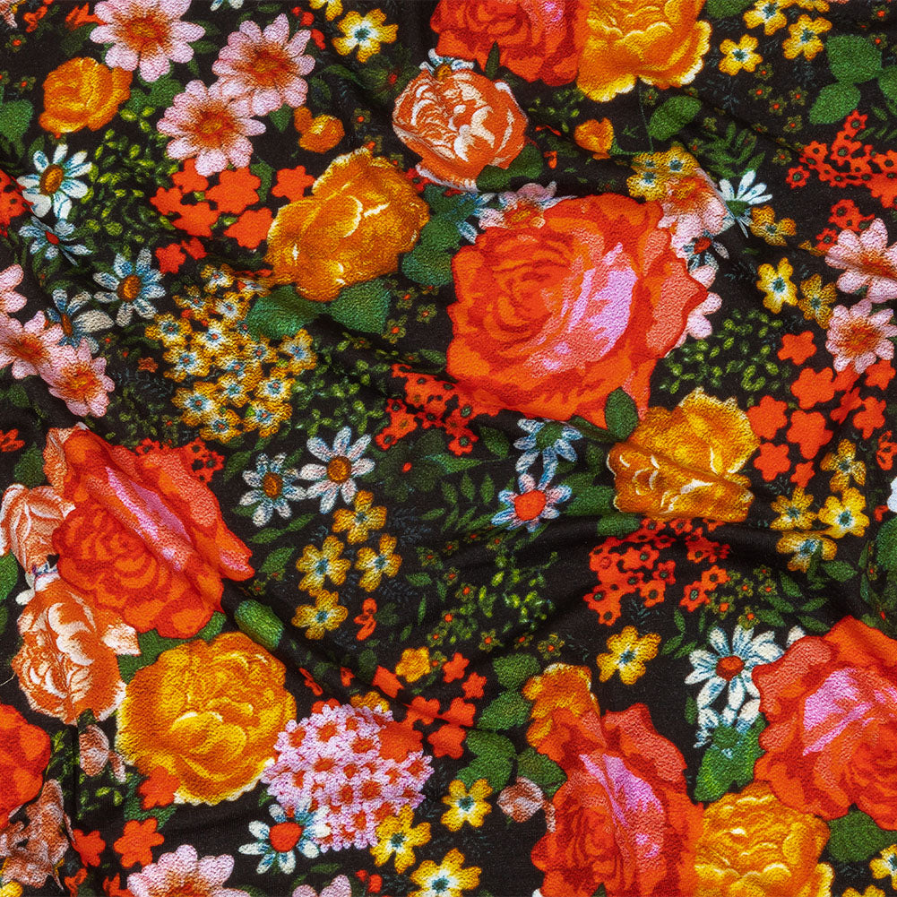 Balenciaga Italian Black, Yellow and Orange Floral Stretch Cotton Jersey Balenciaga Italian Black, Yellow and Orange Floral Stretch Cotton Jersey