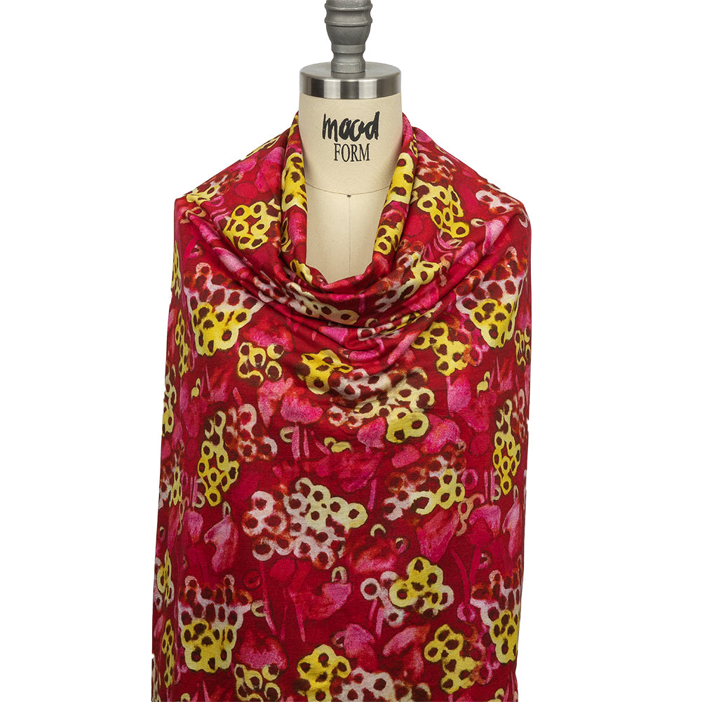 Balenciaga Italian Hot Pink and Yellow Abstracted Watercolor Flowers Stretch Cotton Jersey Drape Balenciaga Italian Hot Pink and Yellow Abstracted Watercolor Flowers Stretch Cotton Jersey Drape