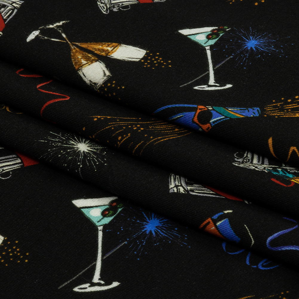 Balenciaga Italian Black, Blue and Gold Celebration Toast Stretch Cotton Jersey Folded Balenciaga Italian Black, Blue and Gold Celebration Toast Stretch Cotton Jersey Folded