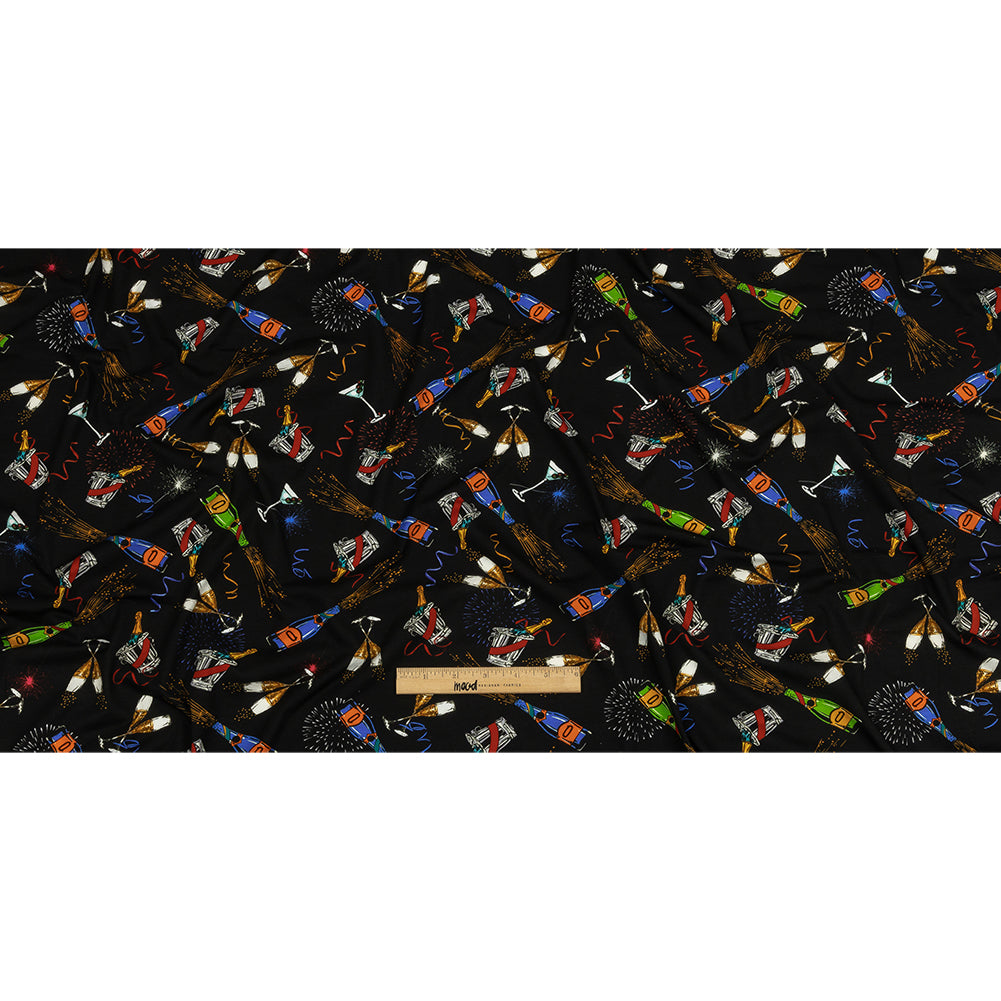 Balenciaga Italian Black, Blue and Gold Celebration Toast Stretch Cotton Jersey Full Balenciaga Italian Black, Blue and Gold Celebration Toast Stretch Cotton Jersey Full