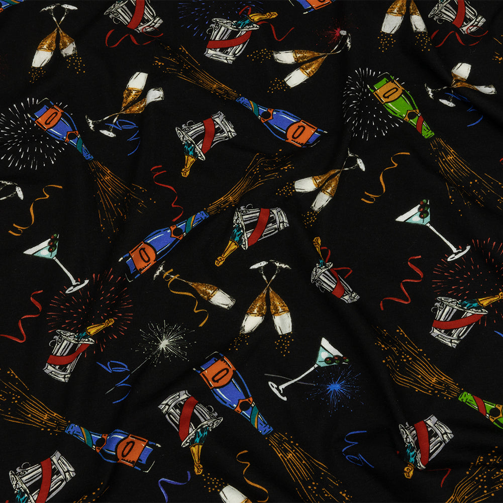 Balenciaga Italian Black, Blue and Gold Celebration Toast Stretch Cotton Jersey Balenciaga Italian Black, Blue and Gold Celebration Toast Stretch Cotton Jersey
