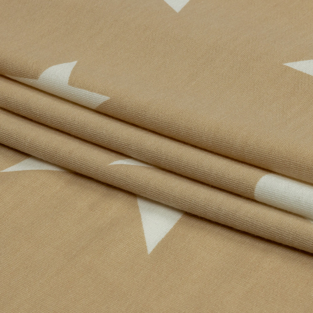 Beige and Star White Stars Stretch Polyester and Rayon French Terry Folded Beige and Star White Stars Stretch Polyester and Rayon French Terry Folded