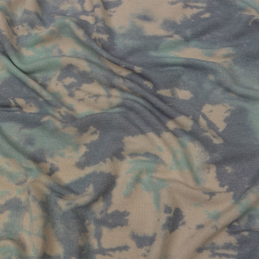 Beige, Gray and Mint Tie Dye Splash Stretch Polyester and Rayon French Terry Beige, Gray and Mint Tie Dye Splash Stretch Polyester and Rayon French Terry