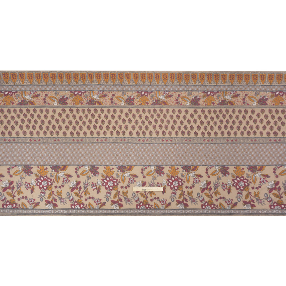 Tan, Red and Orange Rustic Floral Stripes Stretch Polyester and Rayon French Terry Drape Tan, Red and Orange Rustic Floral Stripes Stretch Polyester and Rayon French Terry Drape
