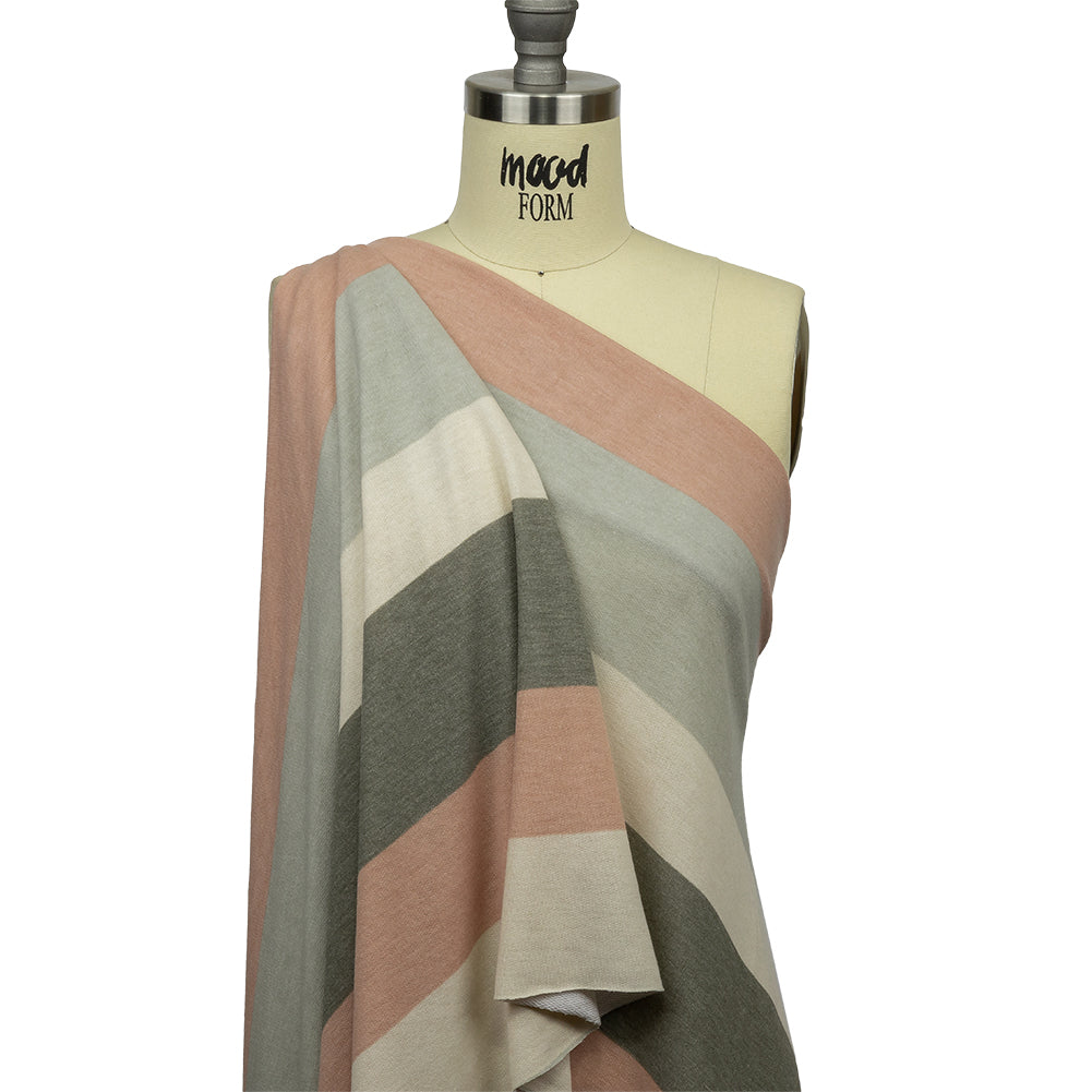 Olive, Beige and Misty Rose Stripes Stretch Polyester and Rayon French Terry Detail Olive, Beige and Misty Rose Stripes Stretch Polyester and Rayon French Terry Detail