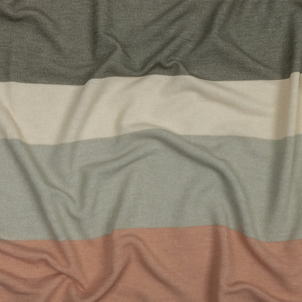 Olive, Beige and Misty Rose Stripes Stretch Polyester and Rayon French Terry Olive, Beige and Misty Rose Stripes Stretch Polyester and Rayon French Terry