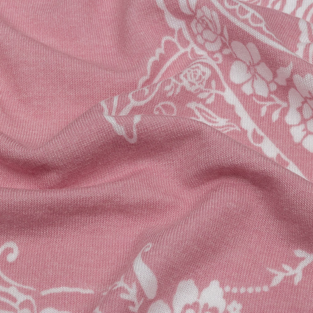 Pink and White Fancy Paisley Polyester and Rayon Jersey Folded Pink and White Fancy Paisley Polyester and Rayon Jersey Folded
