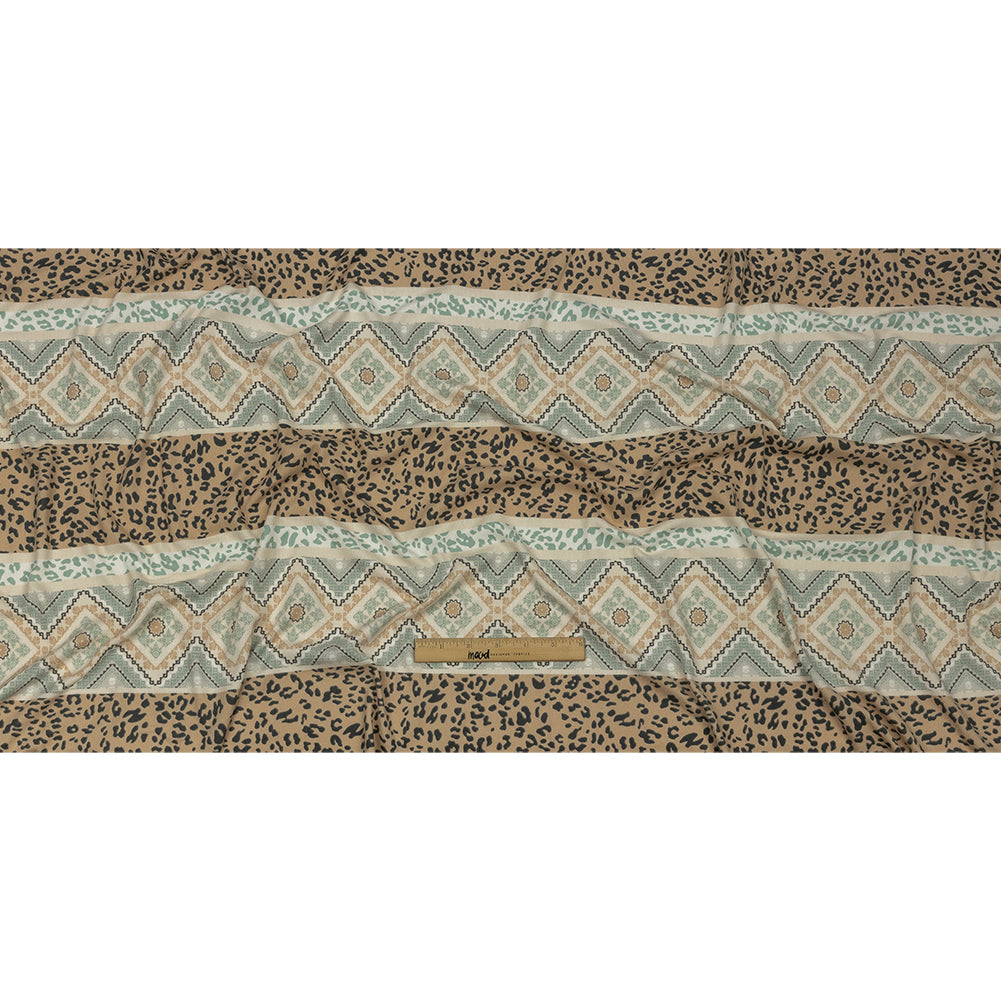 Tan, Mint and White Animal Spots and Geometric Stripes Polyester Sweater Knit Full Tan, Mint and White Animal Spots and Geometric Stripes Polyester Sweater Knit Full