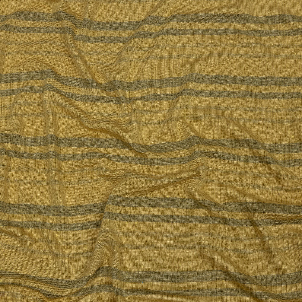 Ochre and Charcoal Striped Stretch Rayon Rib Knit Ochre and Charcoal Striped Stretch Rayon Rib Knit