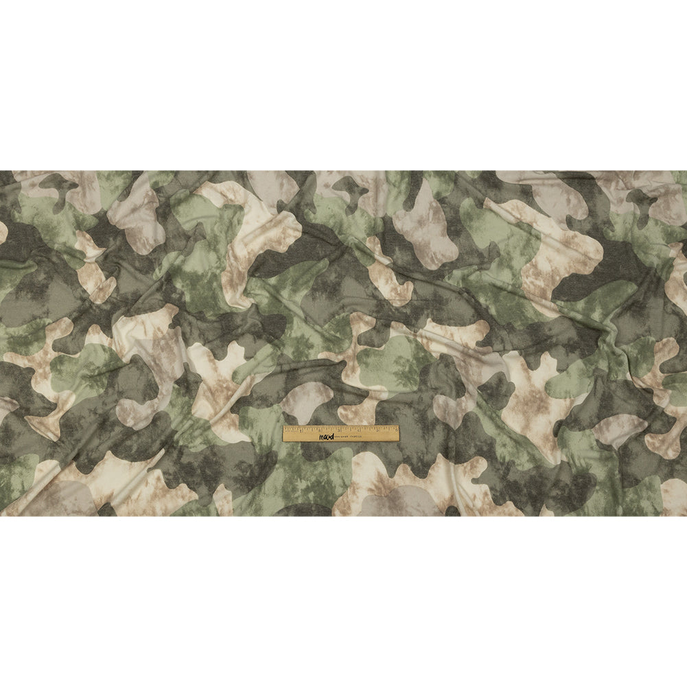 Tea, Beige and Brown Mottled Camouflage Rayon and Polyester Jersey Drape