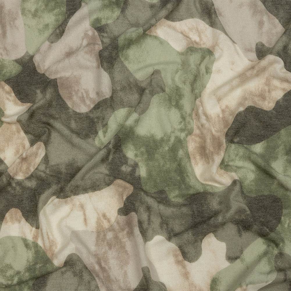 Tea, Beige and Brown Mottled Camouflage Rayon and Polyester Jersey