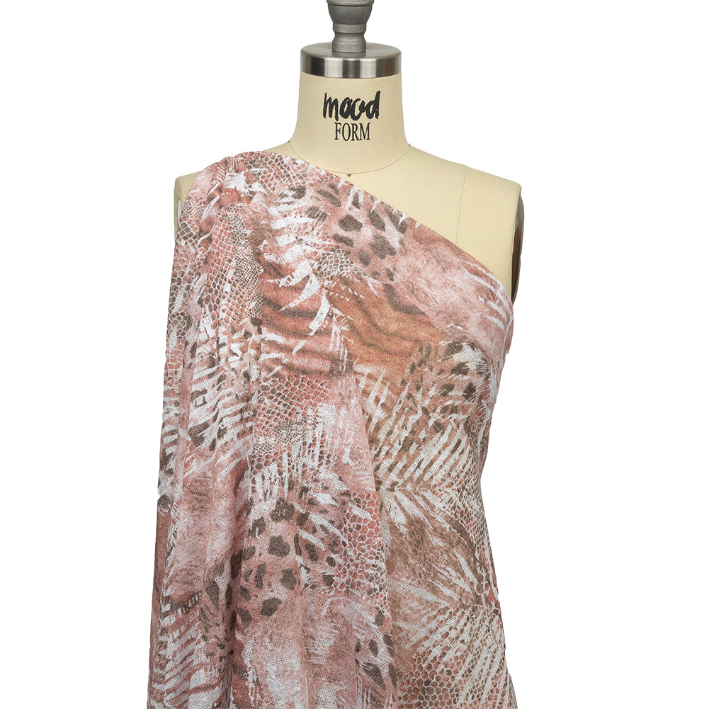 Rose, White and Brown Animal Motley Polyester and Rayon Open Sweater Knit Rose, White and Brown Animal Motley Polyester and Rayon Open Sweater Knit