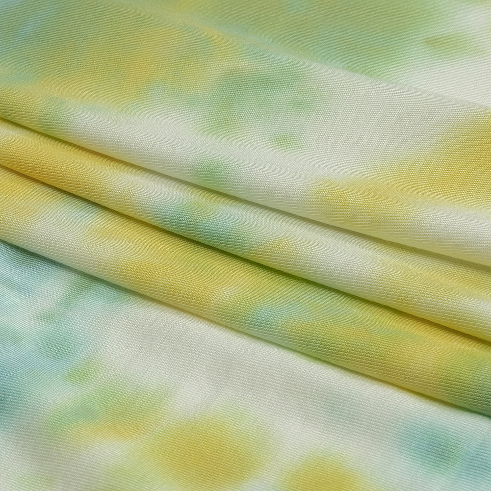 Lemon, Sky Blue and White TIe Dye Stretch Rayon Jersey Lemon, Sky Blue and White TIe Dye Stretch Rayon Jersey