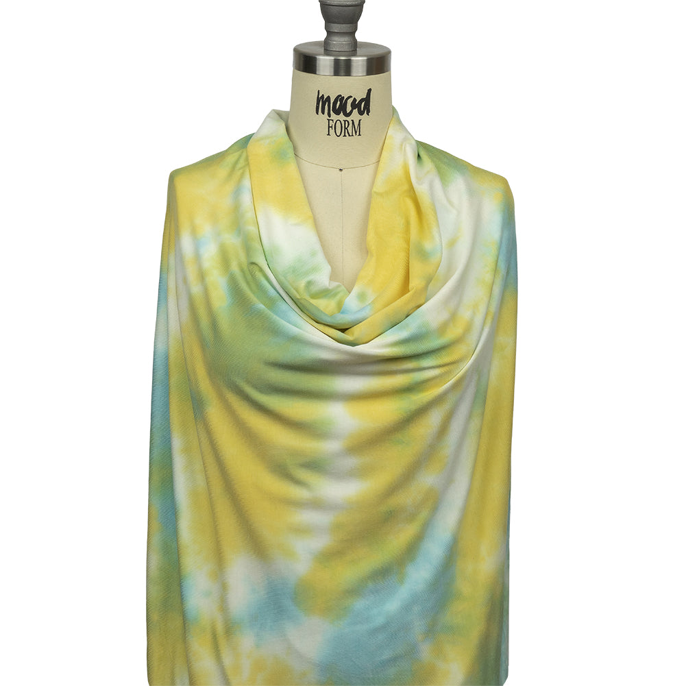 Lemon, Sky Blue and White TIe Dye Stretch Rayon Jersey Lemon, Sky Blue and White TIe Dye Stretch Rayon Jersey