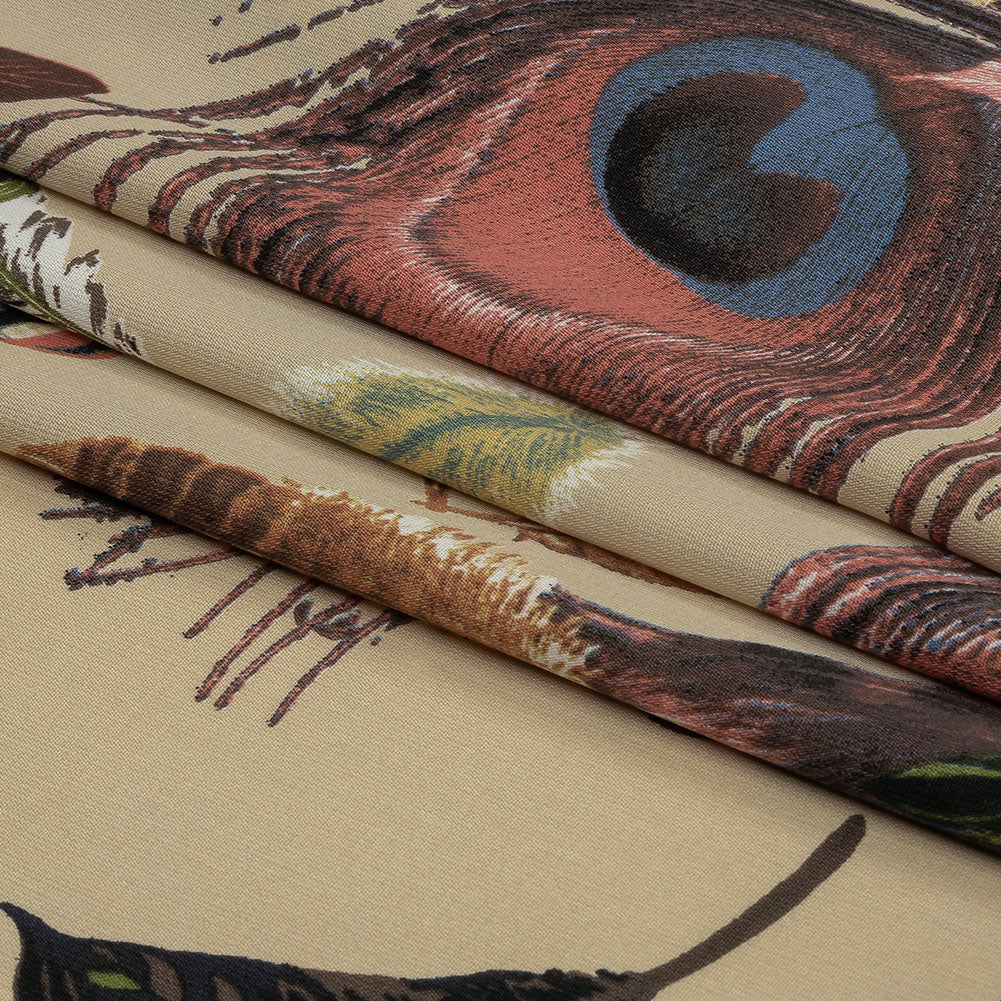 Beige, Red and Green Flying Feathers Polyester Woven Beige, Red and Green Flying Feathers Polyester Woven