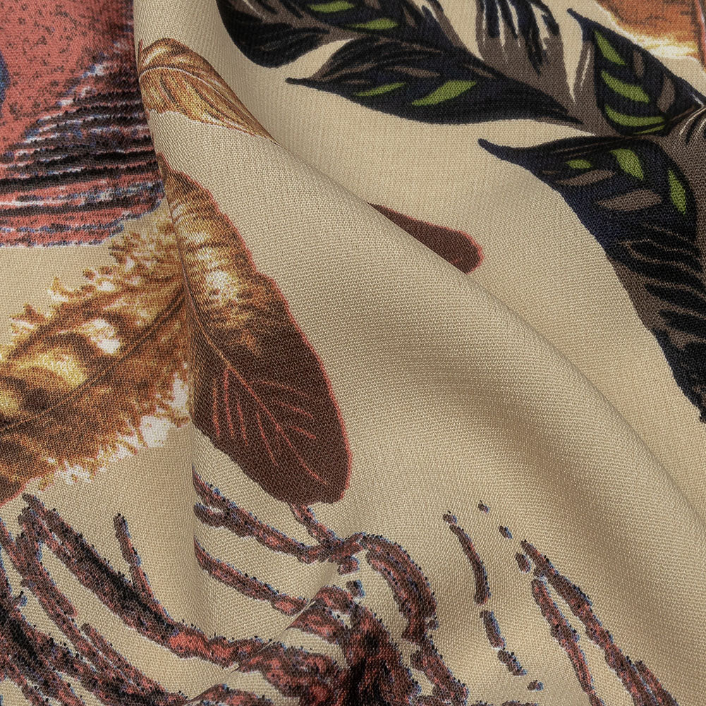 Beige, Red and Green Flying Feathers Polyester Woven Beige, Red and Green Flying Feathers Polyester Woven