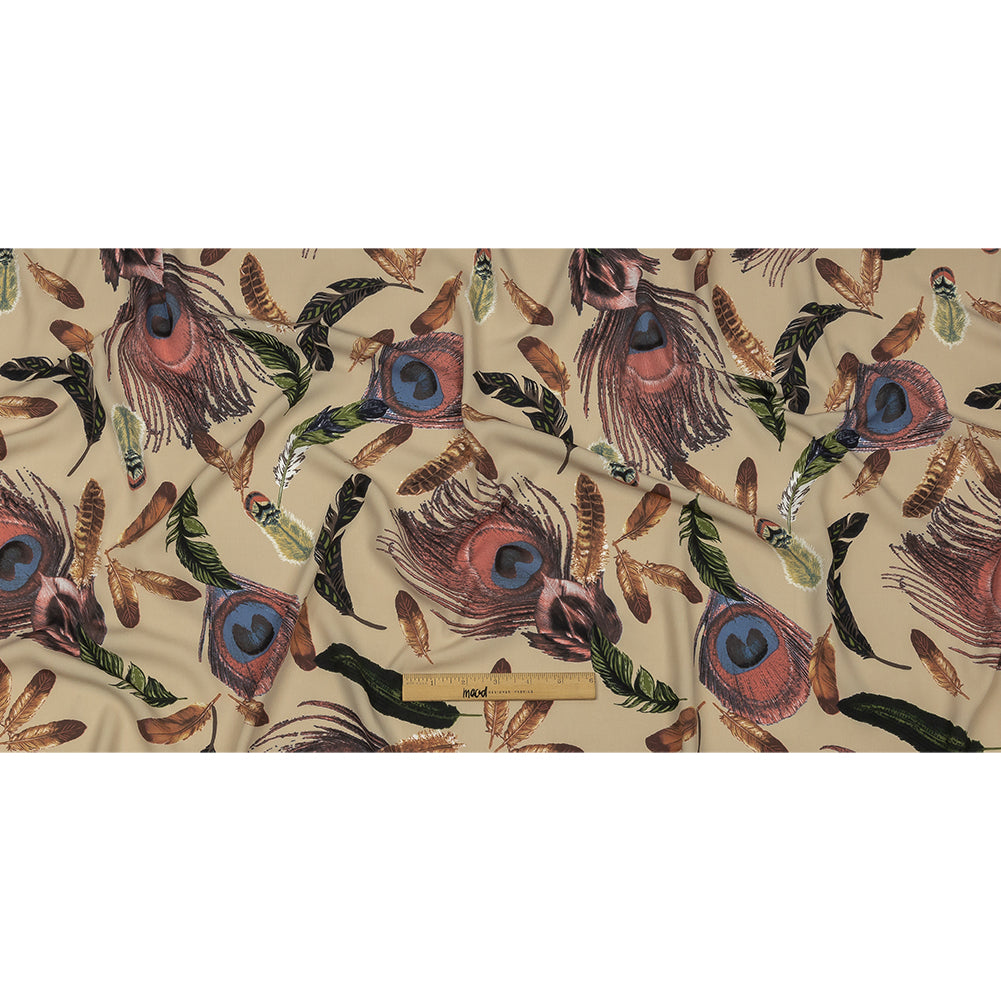 Beige, Red and Green Flying Feathers Polyester Woven Beige, Red and Green Flying Feathers Polyester Woven