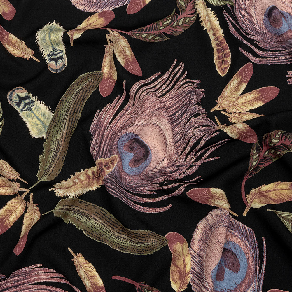 Black, Pink and Beige Flying Feathers Polyester Woven Black, Pink and Beige Flying Feathers Polyester Woven