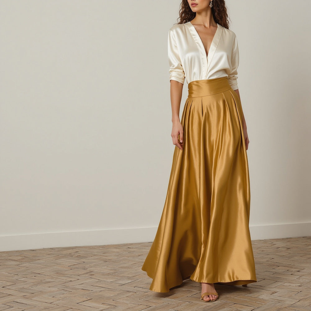 Sustainable Viscose Fluid Satin - Gold - Mood Exclusive Elliana Collection Sustainable Viscose Fluid Satin - Gold - Mood Exclusive Elliana Collection