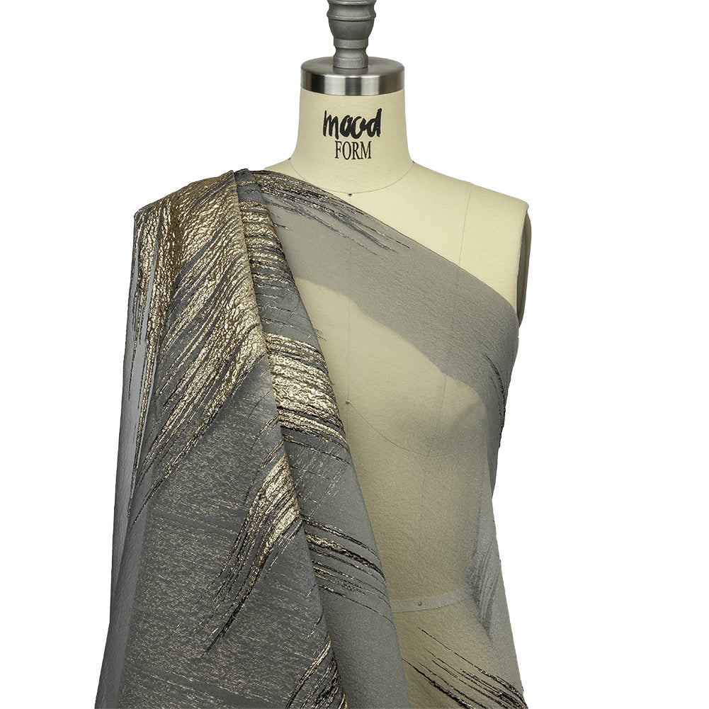 Metallic Gold and Black Sleek Streaks Luxury Burnout Brocade - Drape Metallic Gold and Black Sleek Streaks Luxury Burnout Brocade - Drape