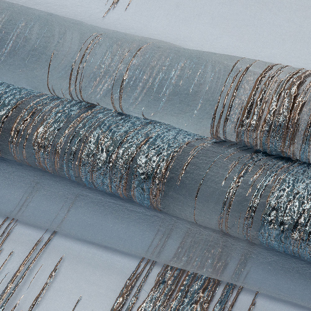 Metallic Rose Gold and Sky Blue Sleek Streaks Luxury Burnout Brocade - Folded Metallic Rose Gold and Sky Blue Sleek Streaks Luxury Burnout Brocade - Folded