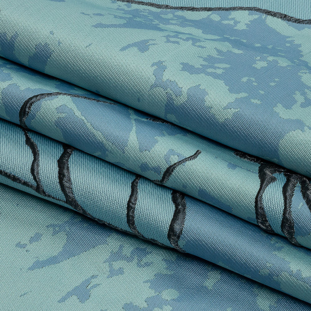 Metallic Gunmetal and Blue Mottled Floral Outlines Luxury Brocade - Folded Metallic Gunmetal and Blue Mottled Floral Outlines Luxury Brocade - Folded