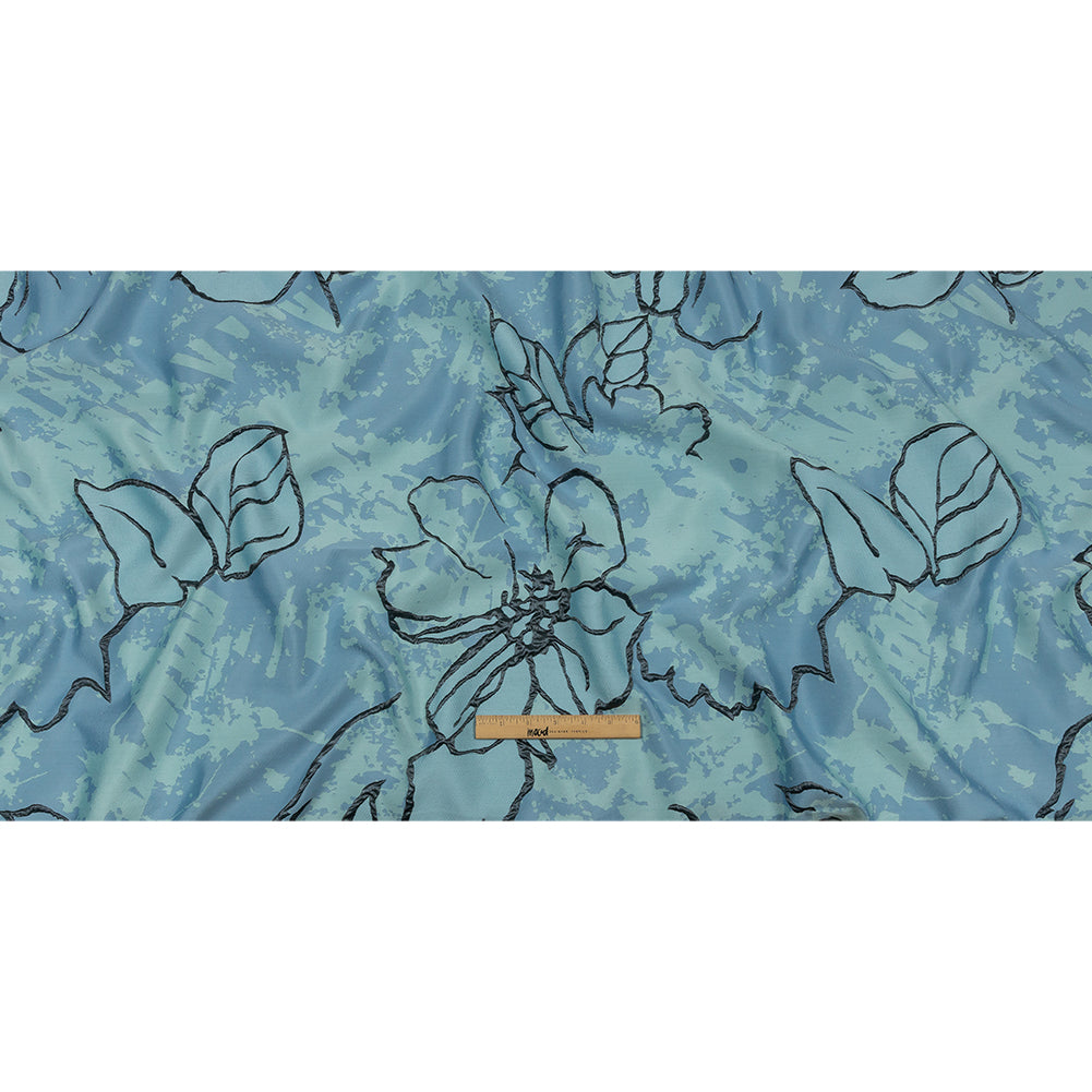 Metallic Gunmetal and Blue Mottled Floral Outlines Luxury Brocade - Full Metallic Gunmetal and Blue Mottled Floral Outlines Luxury Brocade - Full