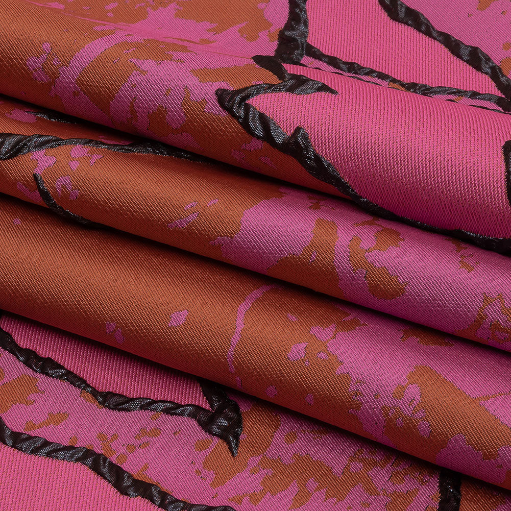 Metallic Black, Pink and Orange Mottled Floral Outlines Luxury Brocade Metallic Black, Pink and Orange Mottled Floral Outlines Luxury Brocade