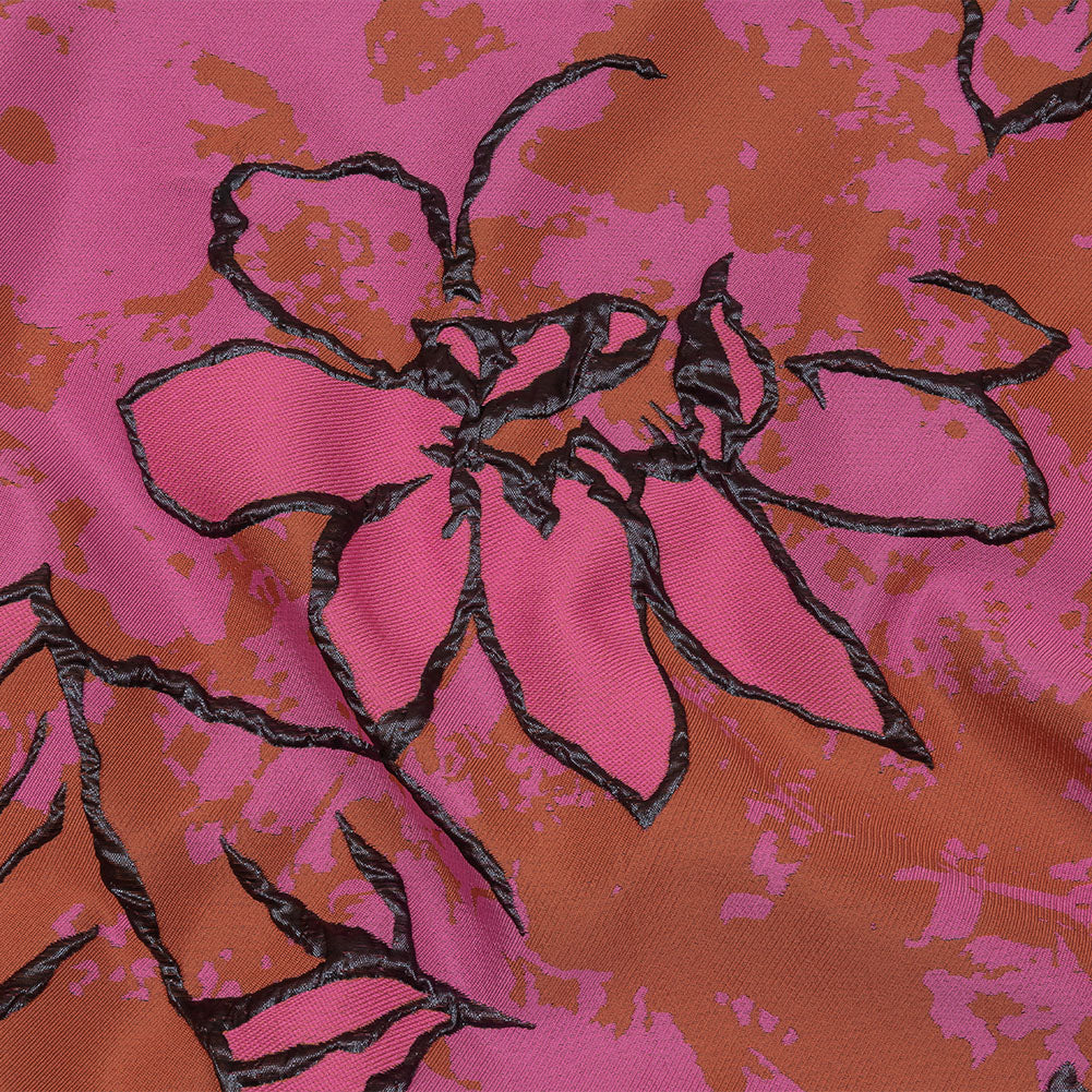 Metallic Black, Pink and Orange Mottled Floral Outlines Luxury Brocade Metallic Black, Pink and Orange Mottled Floral Outlines Luxury Brocade