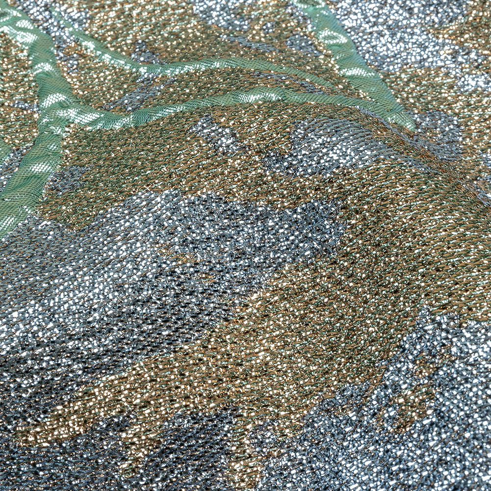 Metallic Seafoam, Sky Blue and Gold Mottled Floral Luxury Brocade - Detail Metallic Seafoam, Sky Blue and Gold Mottled Floral Luxury Brocade - Detail