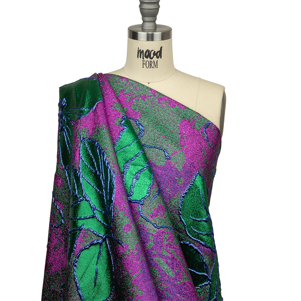 Metallic Magenta, Royal Blue and Green Mottled Floral Luxury Brocade Metallic Magenta, Royal Blue and Green Mottled Floral Luxury Brocade