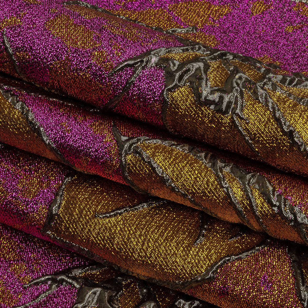 Metallic Sage, Golden Yellow and Magenta Mottled Floral Luxury Brocade Metallic Sage, Golden Yellow and Magenta Mottled Floral Luxury Brocade