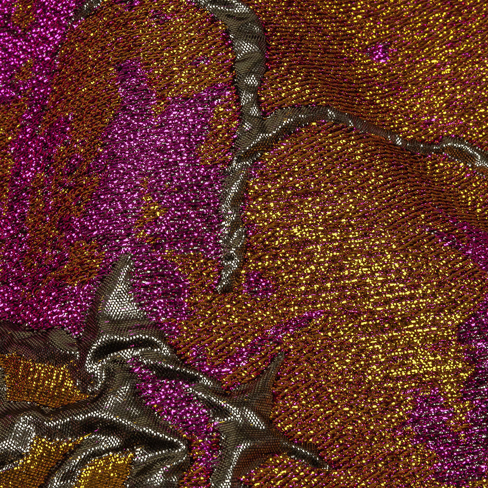 Metallic Sage, Golden Yellow and Magenta Mottled Floral Luxury Brocade Metallic Sage, Golden Yellow and Magenta Mottled Floral Luxury Brocade