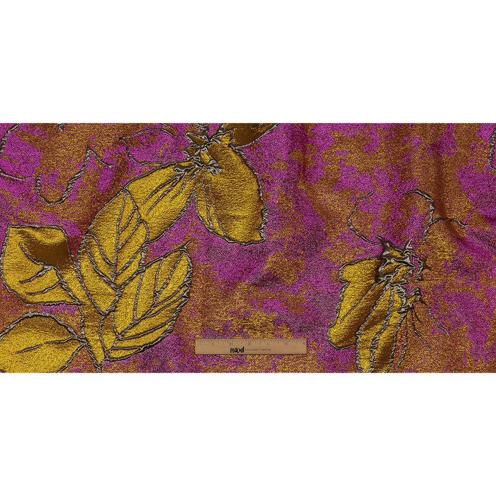 Metallic Sage, Golden Yellow and Magenta Mottled Floral Luxury Brocade Metallic Sage, Golden Yellow and Magenta Mottled Floral Luxury Brocade