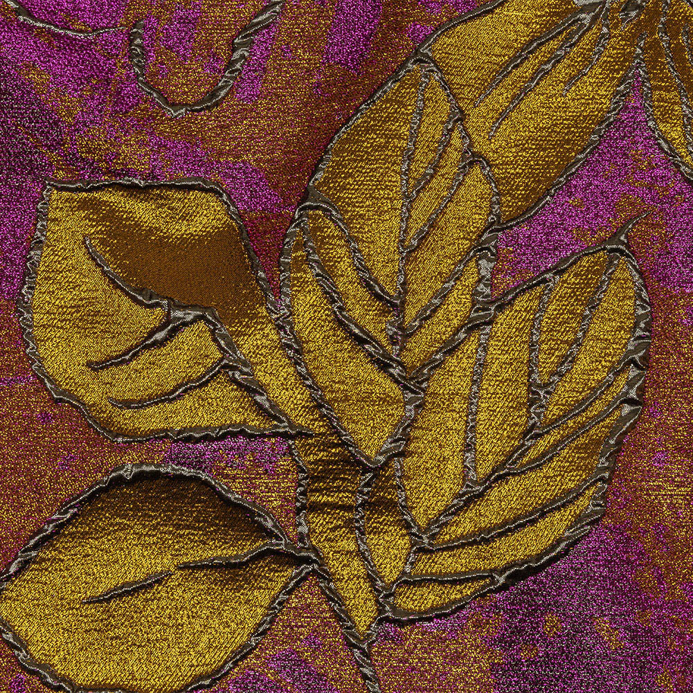 Metallic Sage, Golden Yellow and Magenta Mottled Floral Luxury Brocade Metallic Sage, Golden Yellow and Magenta Mottled Floral Luxury Brocade
