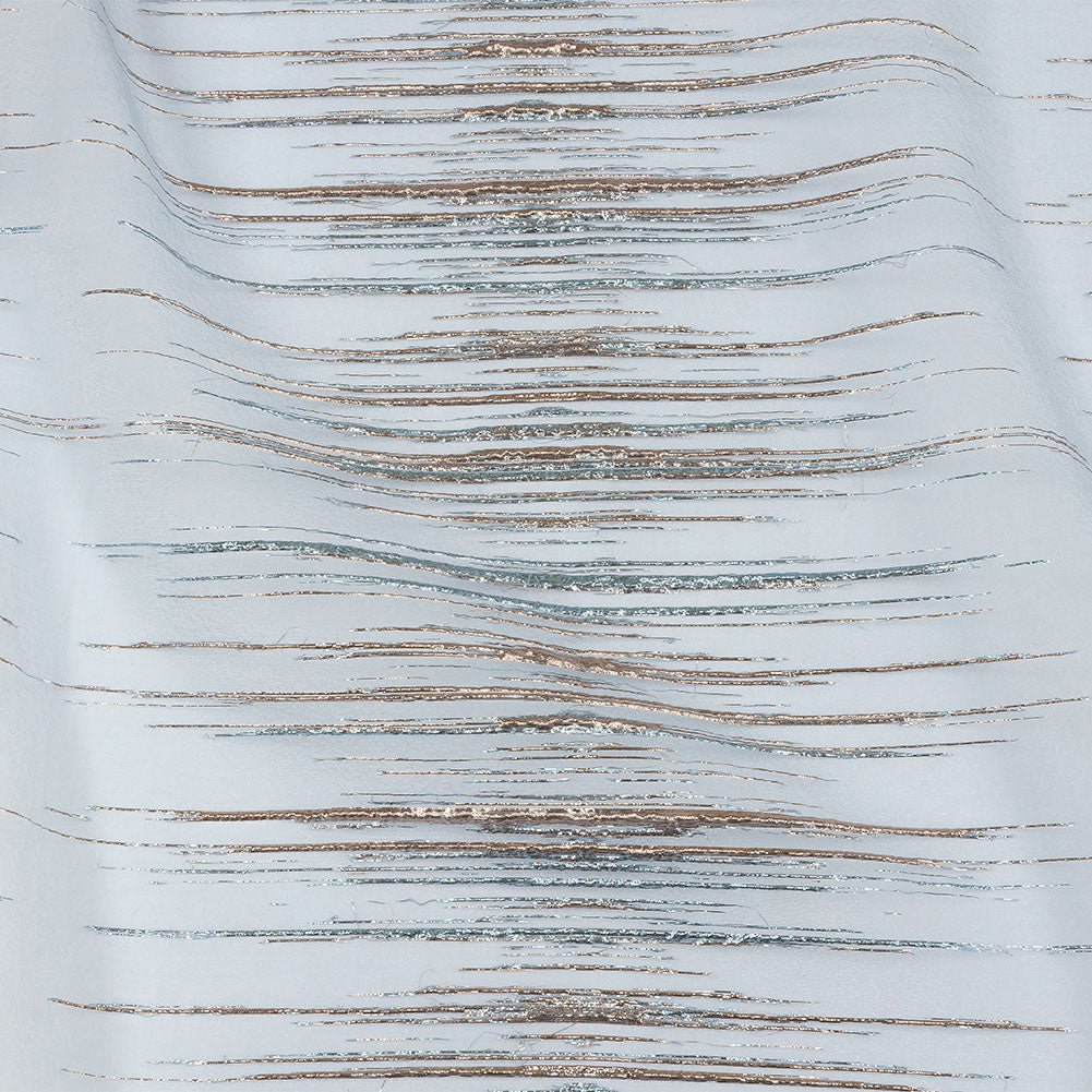 Metallic Rose Gold and Sky Blue Striated Lines Luxury Burnout Brocade Metallic Rose Gold and Sky Blue Striated Lines Luxury Burnout Brocade