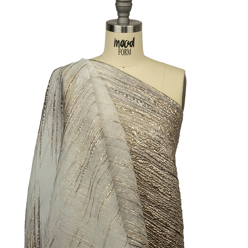 Metallic Gold and Beige Striated Lines Luxury Burnout Brocade - Drape Metallic Gold and Beige Striated Lines Luxury Burnout Brocade - Drape